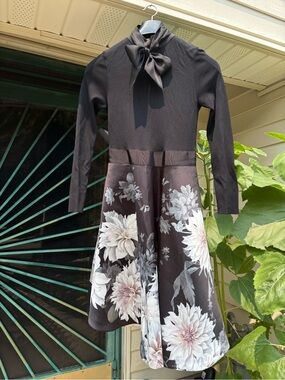Ted Baker Black Floral Bow-Detail Dress